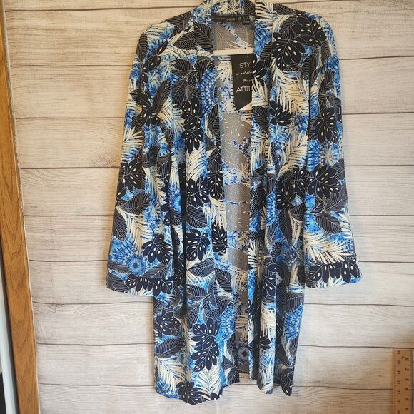 Attitudes by Renee NWT size XS Kimono Blue floral  Open Front - Picture 1 of 9